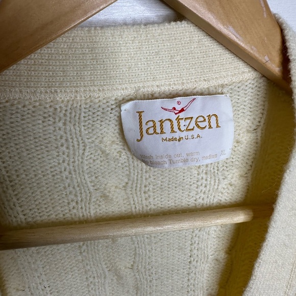Vintage Jantzen Cable Knit Cardigan Sweater XL Cream Made in USA - Picture 3 of 5